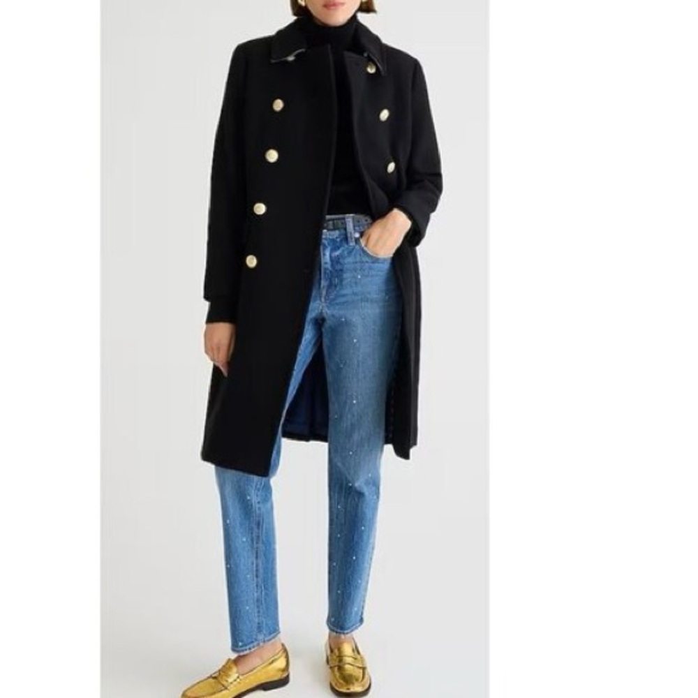 J Crew Petite Warwick topcoat in Italian stadium-cloth wool blend in black - Picture 1 of 16